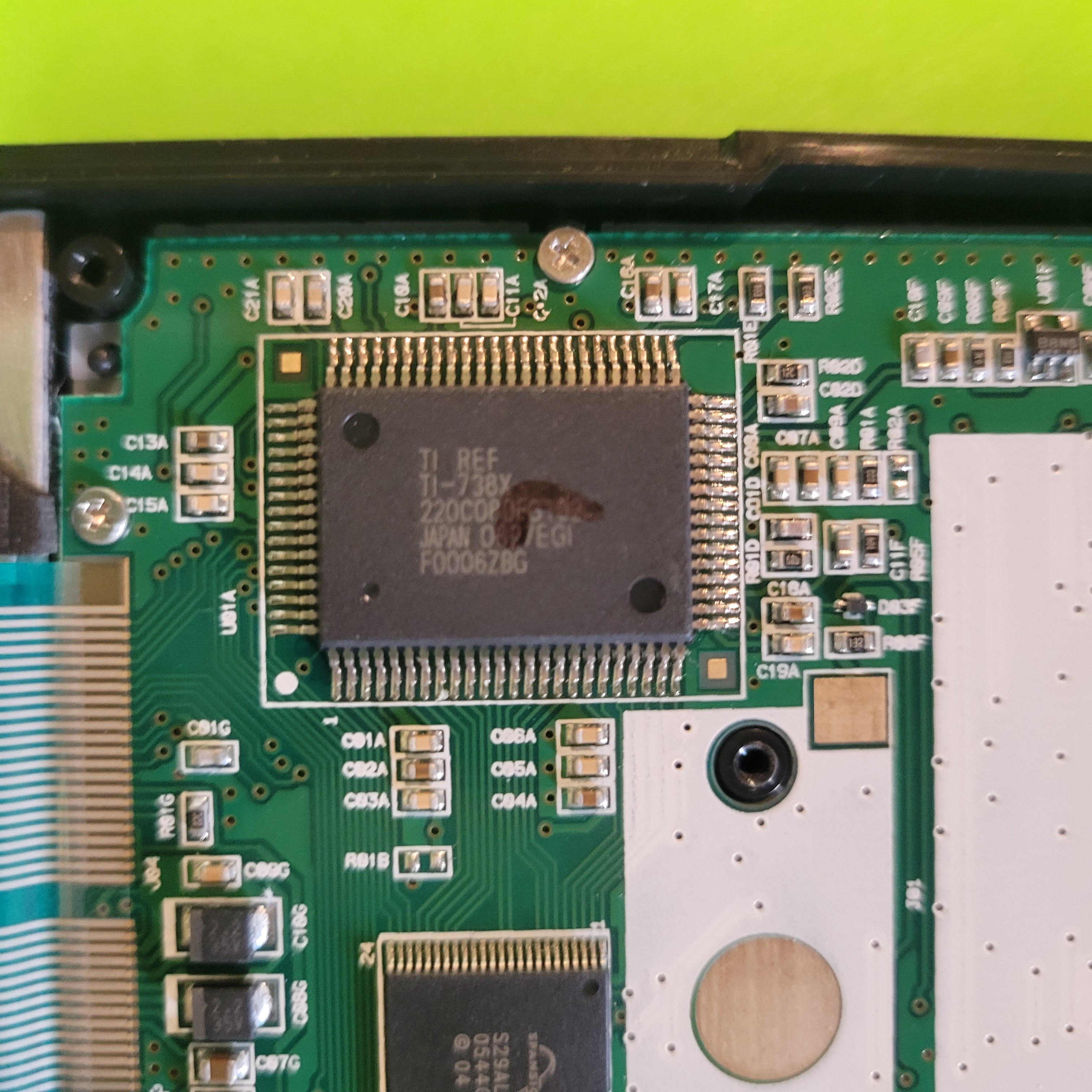 An image of the inside of a texas instruments ti83 plus graphing calculator
